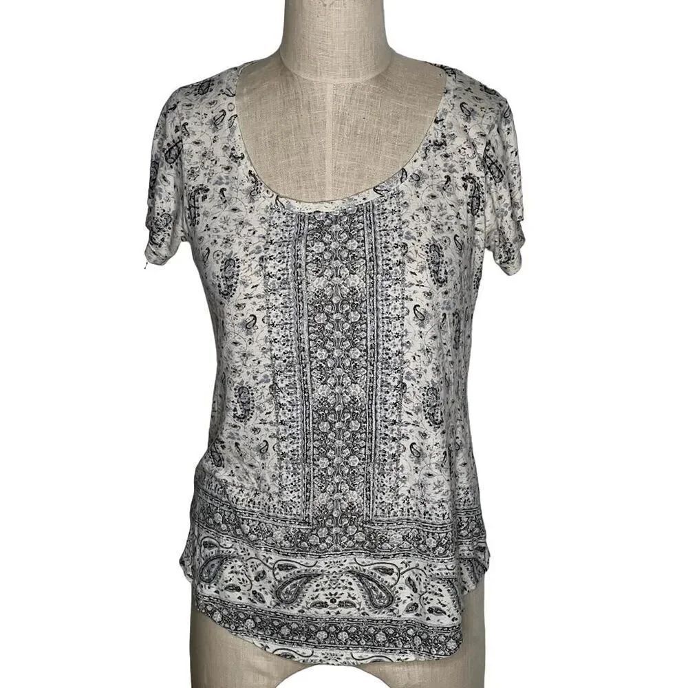 Lucky Brand Bohemian Paisley Black and White T-shirt - Size S